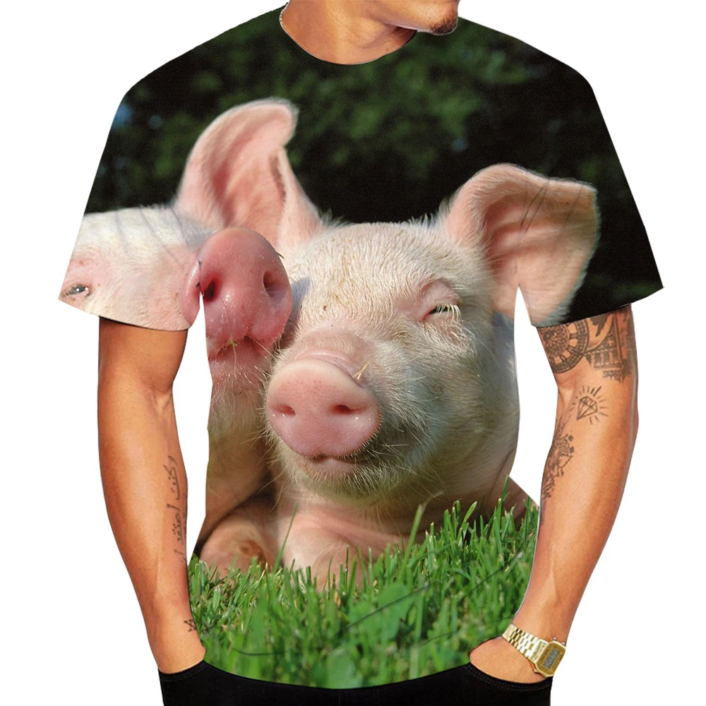 Animal Pig 3D Printing T Shirt Men Summer New Loose Short Sleeve O Neck Polyester Funny Oversized T Shirt