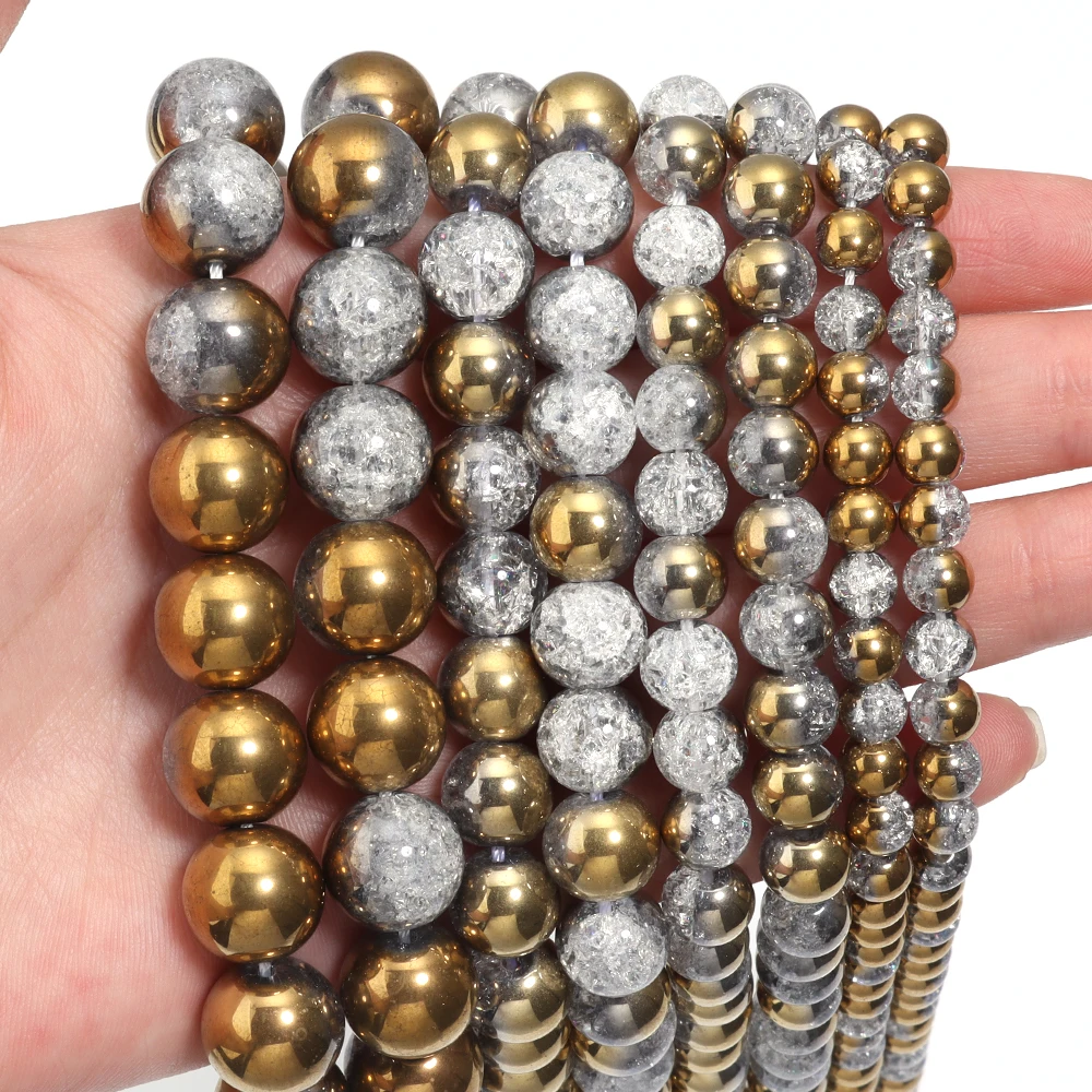 1 Strand 6/8/10/12mm Gold Plating Explosive Imitation Crystal Beads Round Crystal Loose Beads Necklace Bracelet DIY Accessories