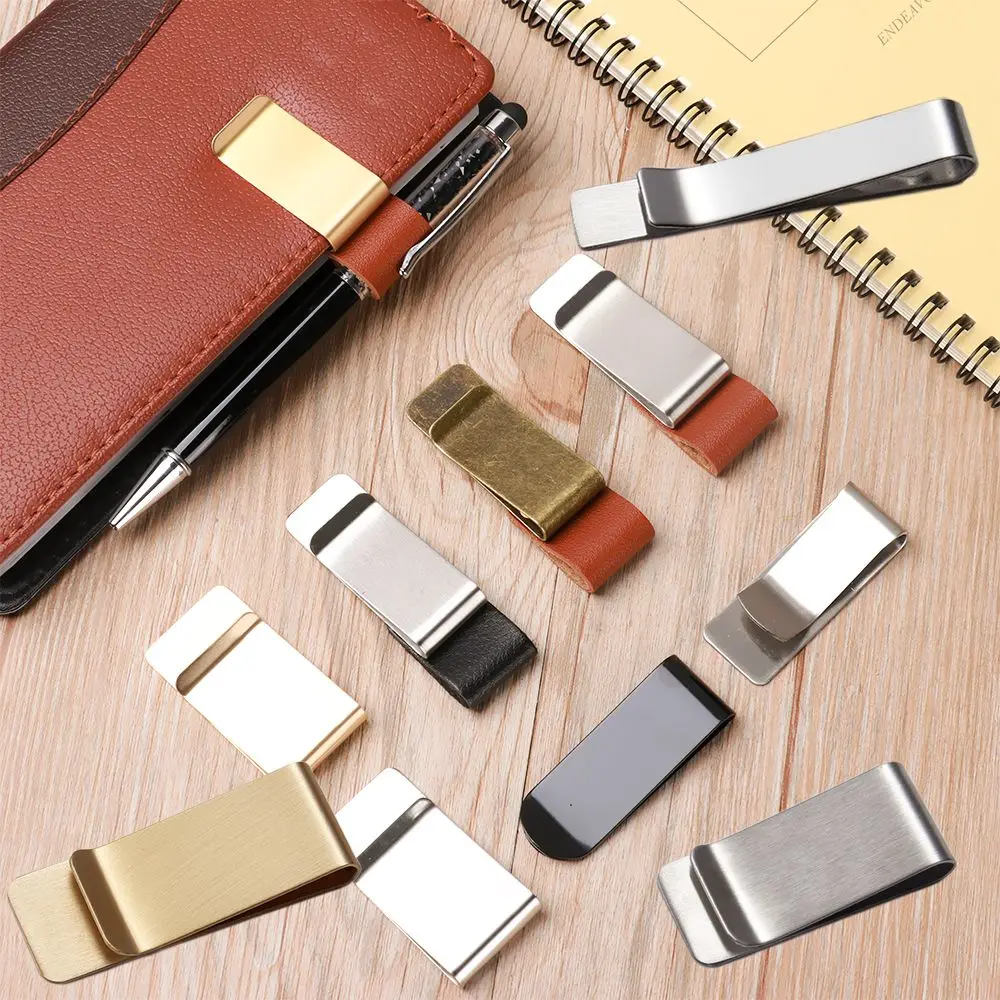 

Office Supplies Portable Convenient Stainless Steel Clips Notebook Holder Brass Pen Folder Handmade Leather Journal Paper Folder