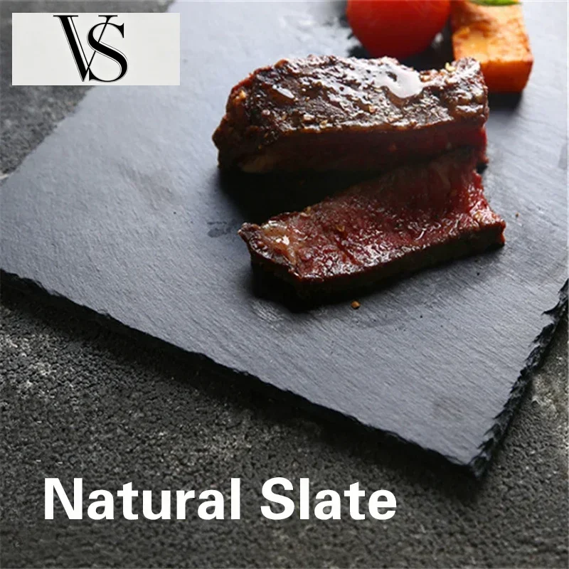 Plate Tea Food Tray Hot Sale Western Slate Natural Dishes Solid Square Stone Sushi Steak Barbecue Plate Cheese Pizza Flat Fruit
