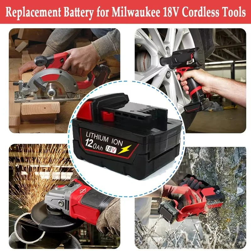 12000mAh For Milwaukee M18 18V Replacement For Milwaukee M18B5 XC Li-ion battery 48-11-1815 2604-20 48-11-1850 charger - view 2