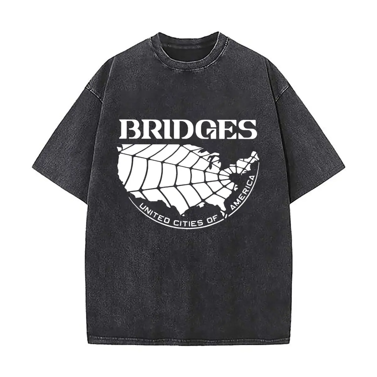 Bridges Map Game Art Vintage Distressed Washed Cotton Short Sleeve Streetwear Outfit