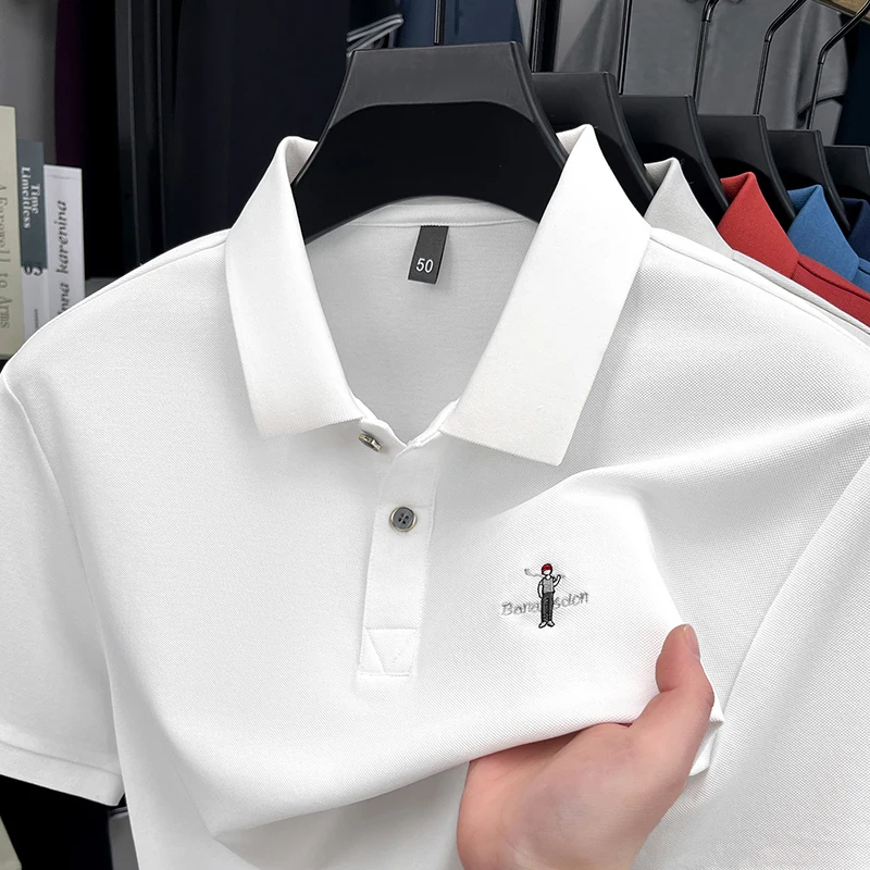 

High quality ice silk breathable short sleeve men's polo shirt summer fashion brand golf embroidery design Korean casual T-shirt