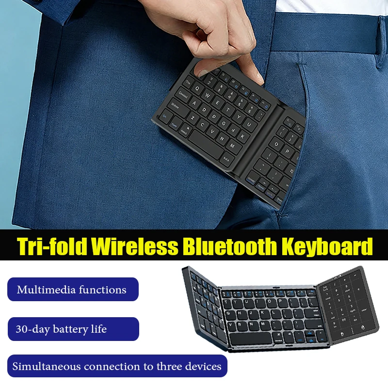 Portable Mini Foldable Keyboard with Touchpad Bluetooth Wireless Rechargeable Ultra Slim Folding Keyboard for Tablet Laptop
