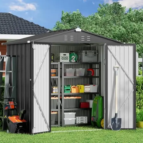 6 x 4 FT Outdoor Storage Shed, Metal Garden Shed, Dark Gray | Double Lockable Doors, Anti-Corrosion Metal Garden Shed
