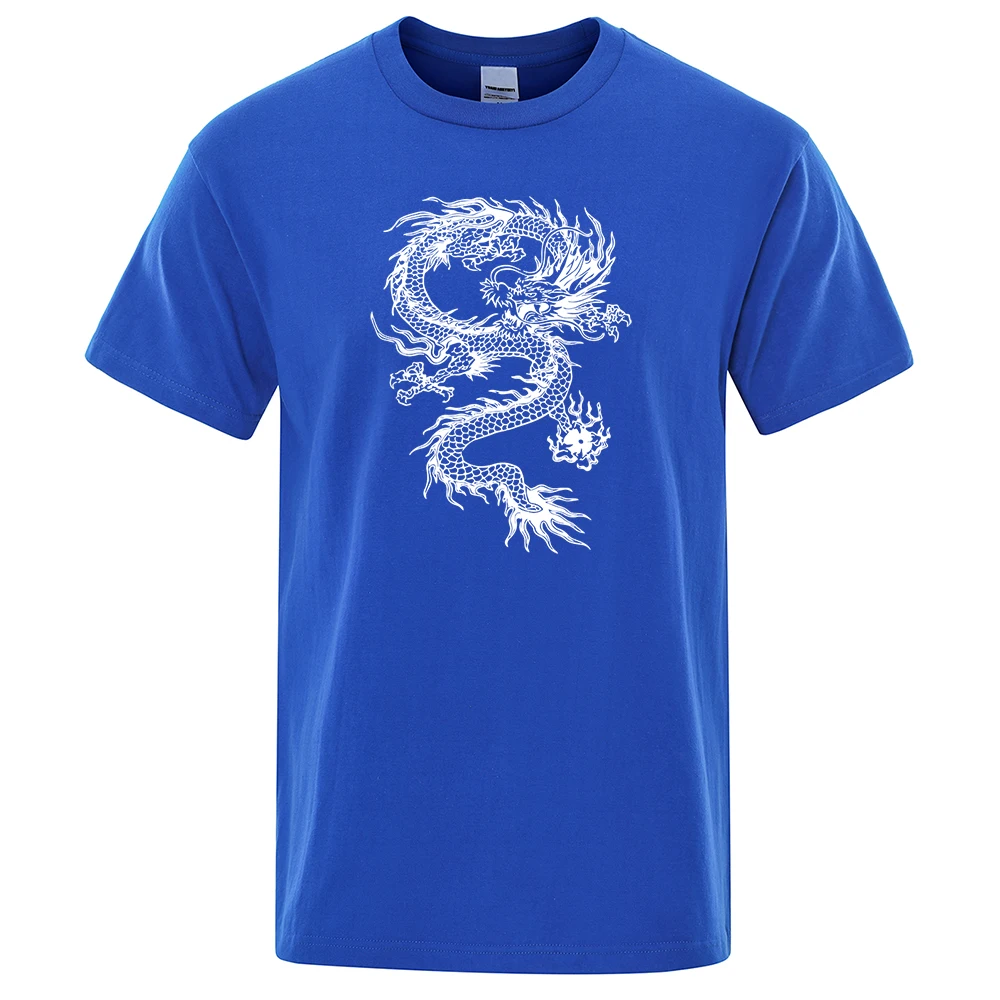 Chinese Style White Dragon Men Women Tshirts Fashion Breathable T Shirts Loose Cotton Tee Clothing High Quality Brand T-Shirt