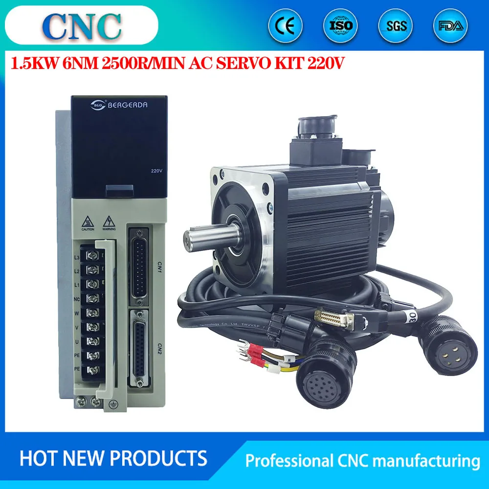 

1.5kw 6NM 2500r/min AC Servo Kit 220V Servo Motor Servo Drive 3M Encoder and Motor Cable 130 Flange 1500w SDD Series