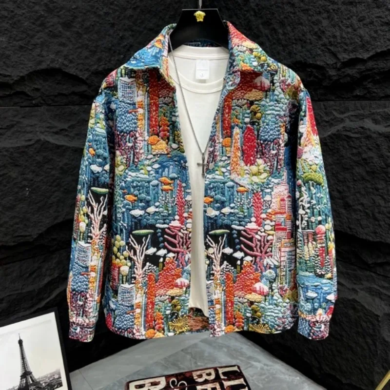 Spring Style Trendy Colored Jacquard Painted Shirt Printed for Men and Women Fashionable and Versatile Loose Jacket