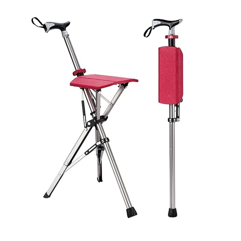 Crutch aluminum alloy cane stool, one click folding cane chair, elderly cane stool, caneWalking Sticks canne siege  elderly