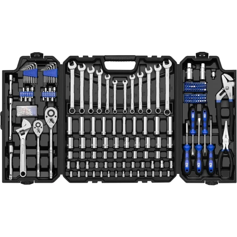 Prostormer 240-Piece Mechanics Tool Set, General Assorted SAE/Metric Sockets and Wrenches Automotive Repair Tool Kit with Plasti