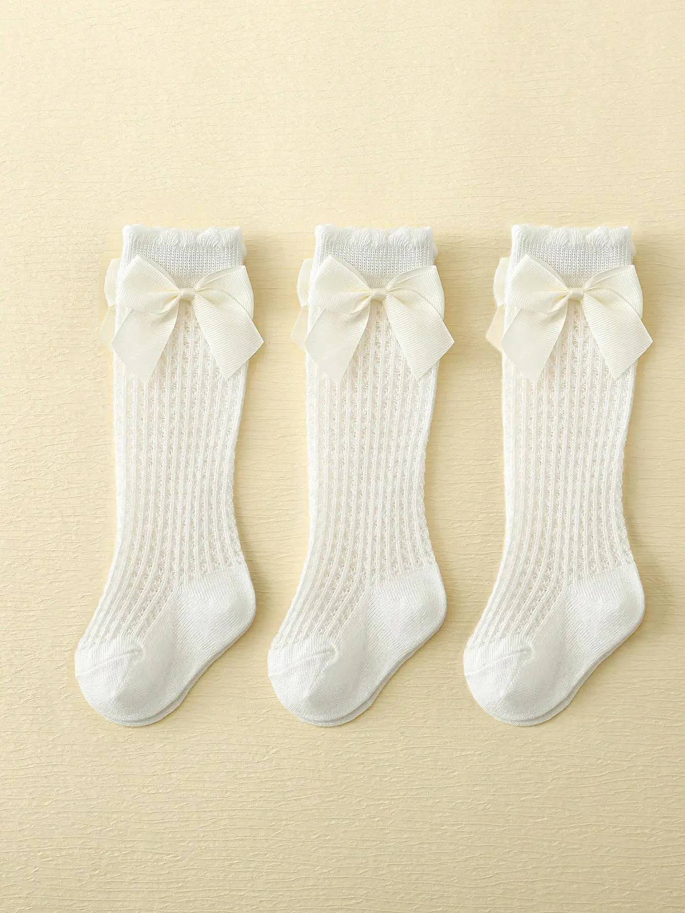 3 Pairs of Baby Girls Socks With Bownots Summer Mesh Lace Anti-Mosquito Kids Knee Socks Princess Long Socks For 0-6 Years Infant