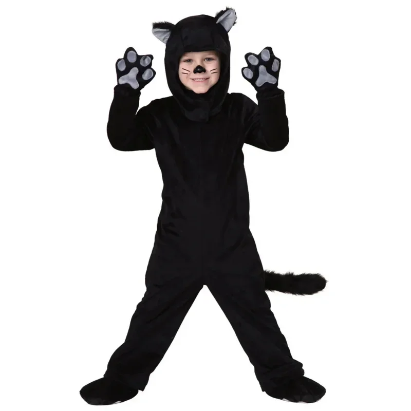 Black Cat Costume For Men Women Child Cosplay Parent-child Costumes Attached Cuddly Animal Clothing Stage Performance Jumpsuits