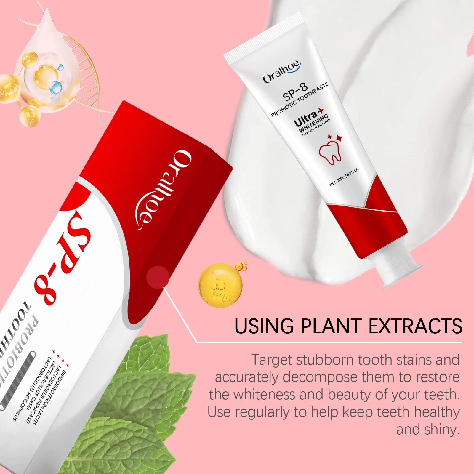 Probiotic Brightening Toothpaste Sp8 Remove Plaque Stains Fresh Breath Relief Swell Oral Hygiene Plant Formula Teeth Care Patch