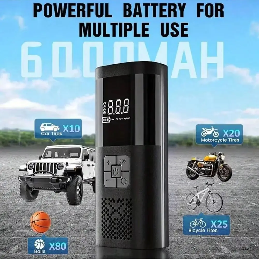 

Беспроводной автомобильный насос с цифровым дисплеем и LED-подсветкой, автоматическое отключение при заполнении шин
