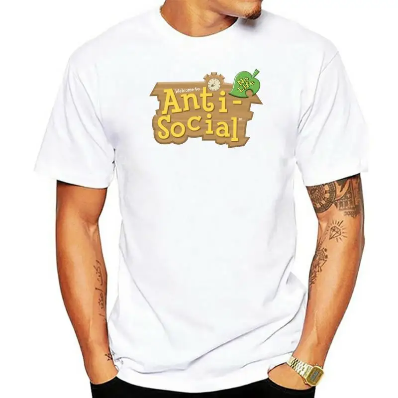 Animal Crossing Anti-Social Tshirt Men Pure Cotton Awesome Tee Shirt Crew Neck Tees Clothing Printing