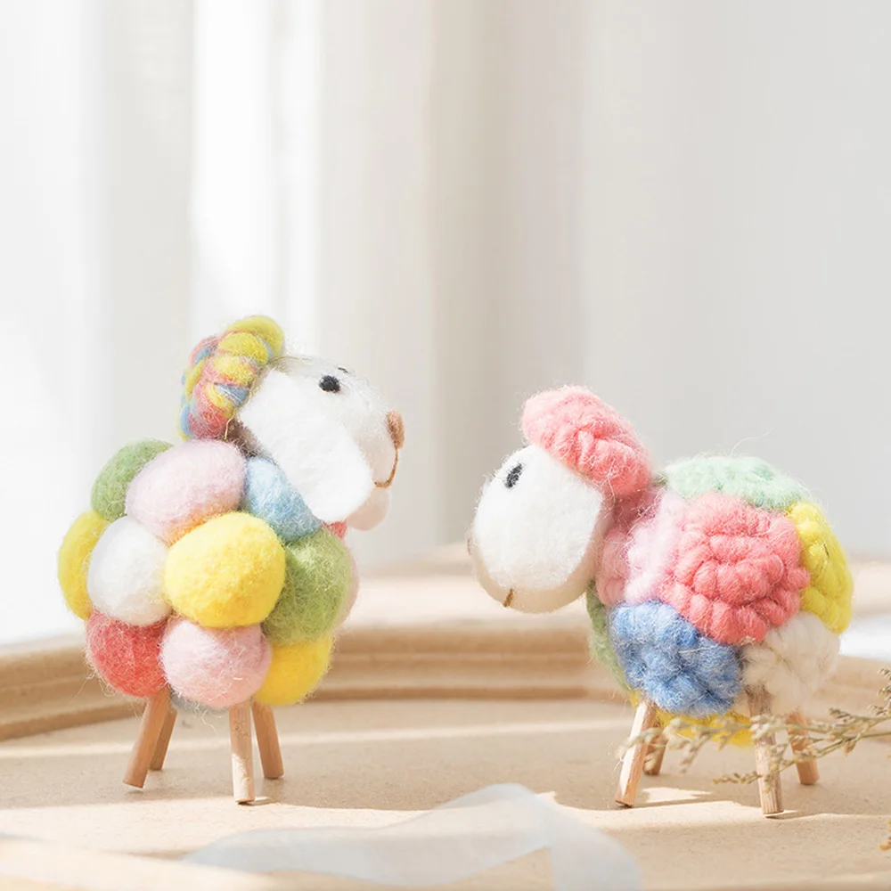 Mini Handmade Ornament Christmas Holiday Wool Statue Miniature Felt Sheep Figurines Home Decoration Party Supplies