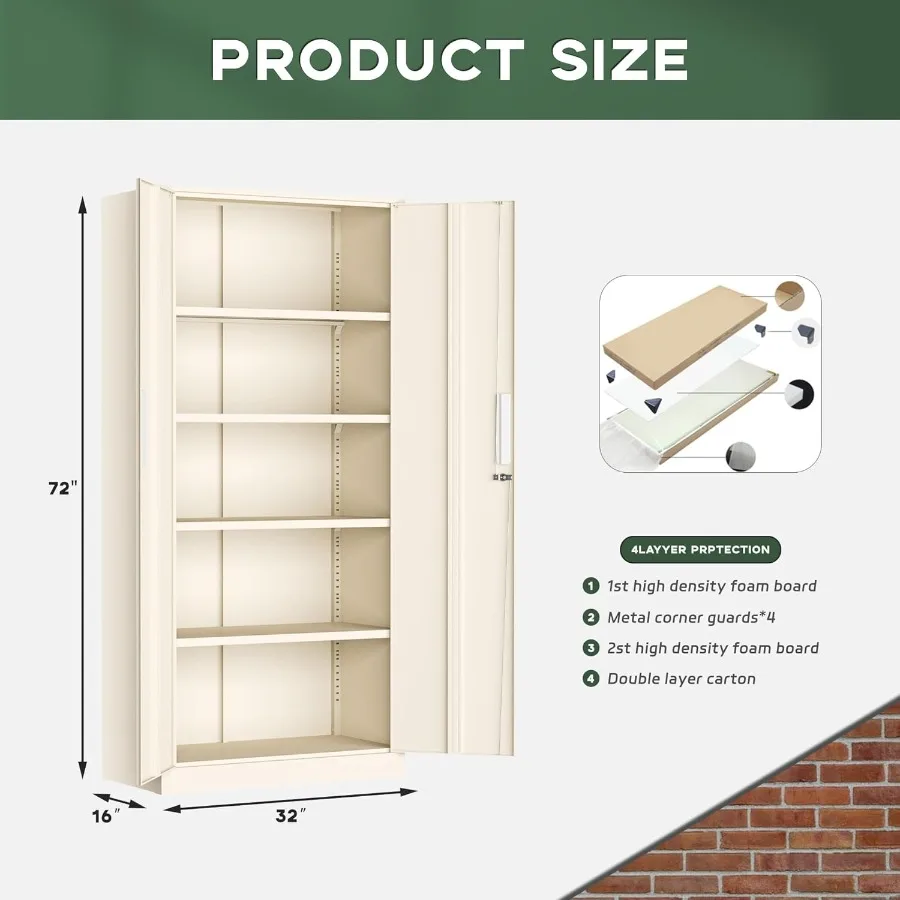 خزانة تخزين معدنية 72 خزانة تخزين جراج معدنية بقفل مع أبواب و4 أرفف قابلة للتعديل خزانة فولاذية قابلة للقفل لـ Ho #3