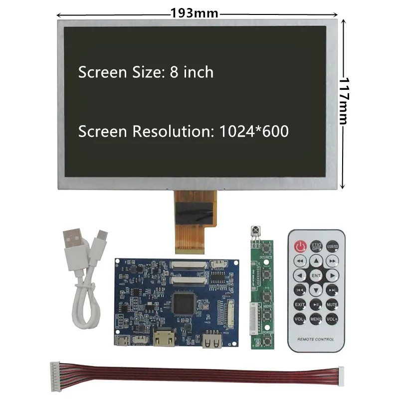 8 Inch 1024*600 Portable Multipurpose U Disk HDMI LCD Screen Display Driver Control Board DIY Lattepanda Raspberry Pi PC Monitor