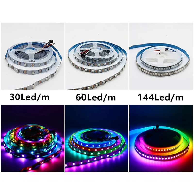 Taśma Led DC 5V RGB WS2812B indywidualnie adresowalna 1m - 5m 2812 inteligentne piksele wodoodporna IP30/65/67 Led Light czarny biały PCB
