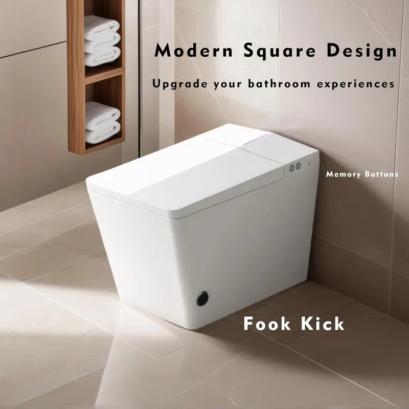 Rear Outlet Smart Toilet With Bidet, Back Flush Auto Open, Auto Flush, Instsant Heated Seat, Warm Water and Dryer, LED Night Li