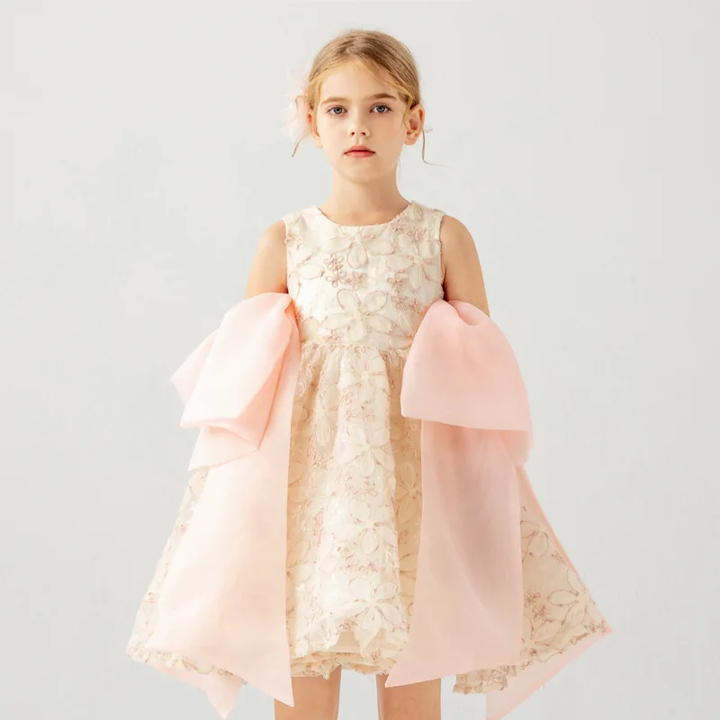 Abito da principessa per bambini vestito da principessa 2025 primavera nuovo pizzo senza maniche Una versione da passerella per ragazze vestito da bambina