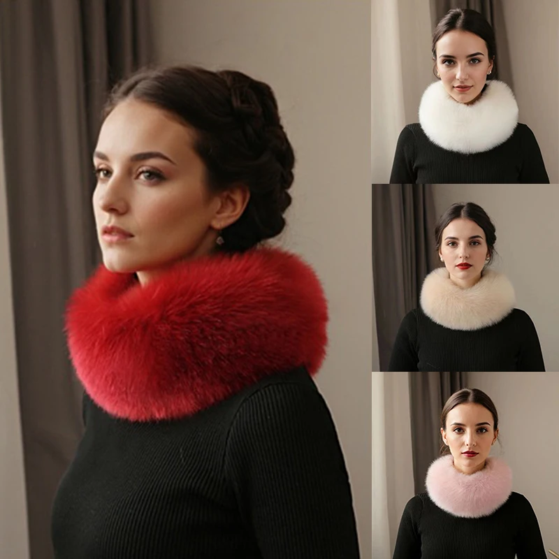 Winter Fluffy Neck Warm Multicolor Fur Collar Scarf For Women Furry Ring Scarf Female Long Faux Fox Fur Scarves Female Fur Shawl