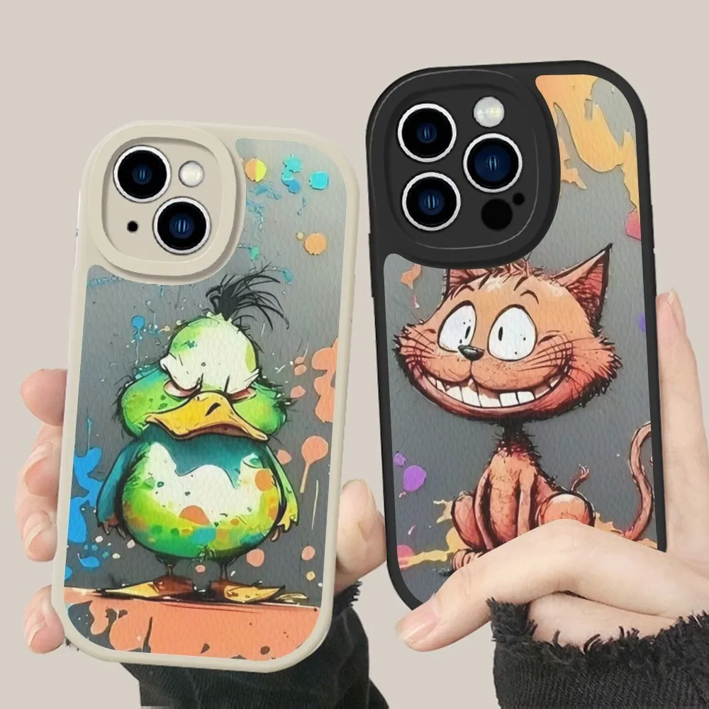 

Cool Cartoon Graffiti Colored Laser Print Phone Case Hard Leather For iPhone 16 15 14 13 12 Mini 11 14 Pro Max Xs X Plus Fundas
