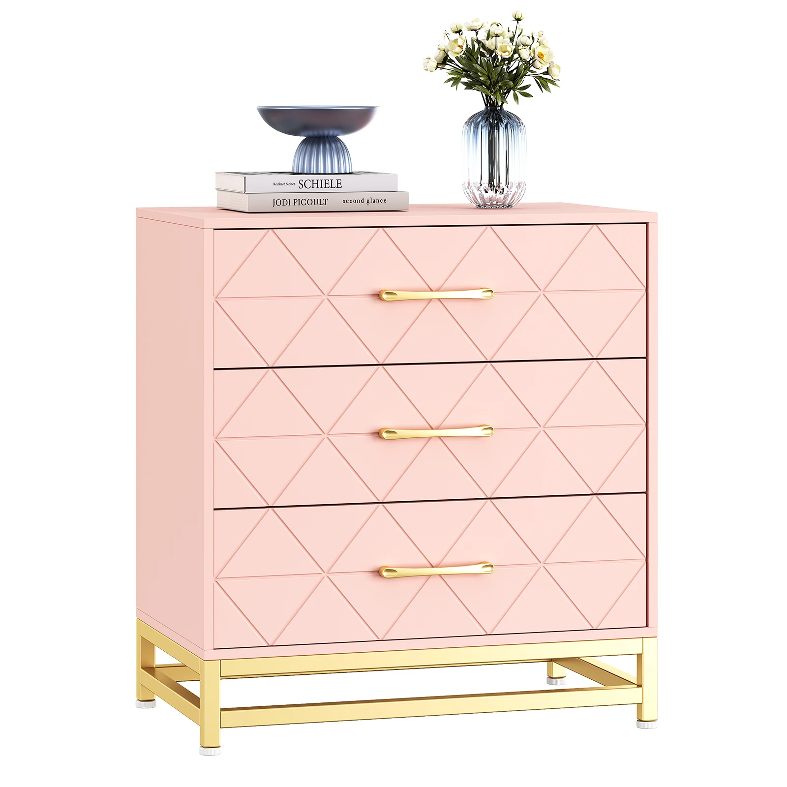 Dresser for Bedroom with 3 Drawe Modern Dressers Chest of Drawers with Wide Drawers Metal Handles Wood Dressers for Living Room