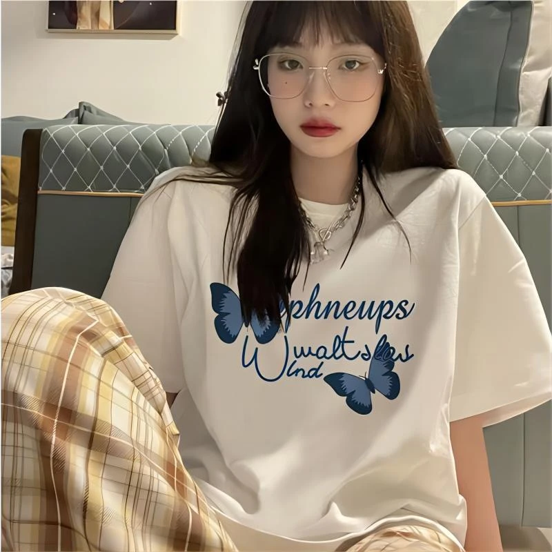 LMQ NEW Short T Shirt Women Tees Vouge Shirts O-Neck Short Sleeve Large Size Loose Oversize Harajuku Simple Ins Bottoming Top