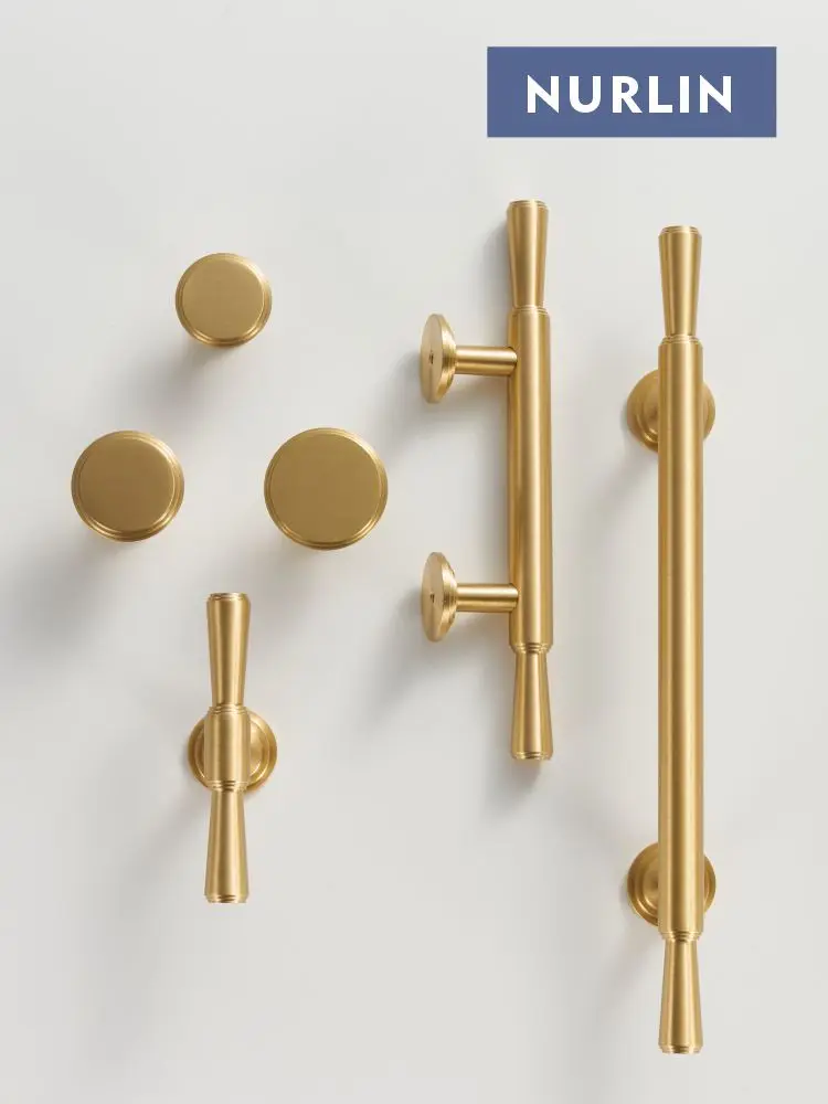 Nurlin Solid Brass European Luxury Style Furniture Handle Cabinet Knobs T-bars 96/128/160/192 Hole Distance Drawer Cabinet