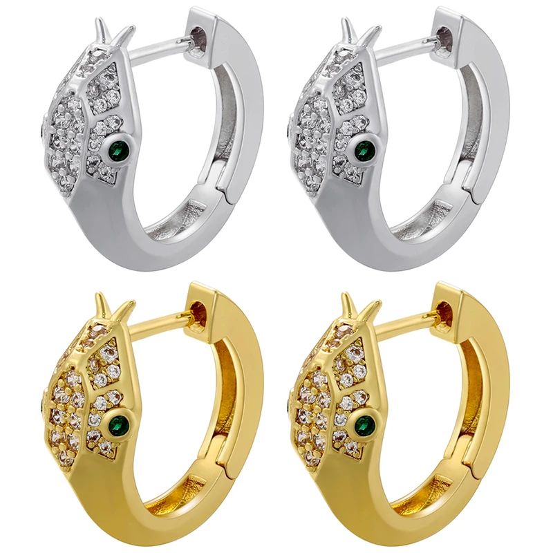 ZHUKOU Snake Round Hoop earrings Oval Cubic Zirconia Hoops women exquisite Gold color piercing huggie earrings wholesale VE884