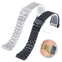 For Casio A159W-N1 A158WA A168 F91W AE1200/1300 Silver Black Gold Vintage Small Square Stainless Steel Watch Band Strap 18mm