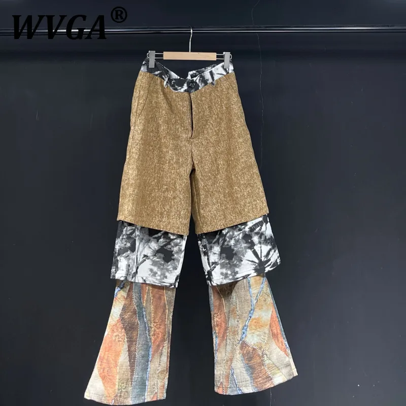 

WVGA Spring Autumn New Man Tide High Street Punk Fake Three Pieces Design Trendy Niche Chic Casual Wide-Leg Pants Ins Y2K W11045