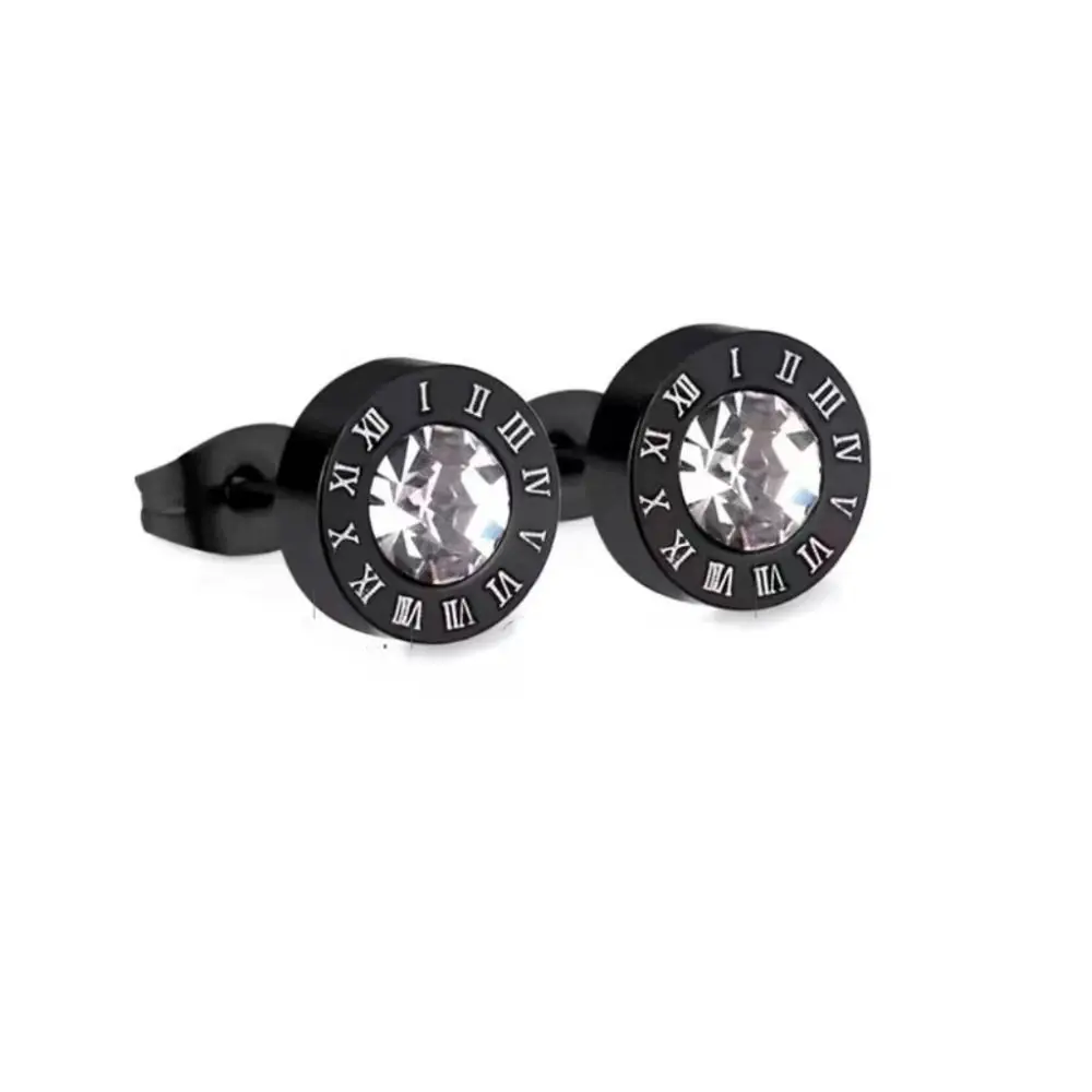 Micro Inlay Rhinestone Roman Numerals Stud Earring Hip Hop Korean Style Men Zircon Earrings Earrings Luxury Sense