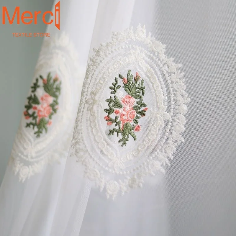 European Style Embroidery Nordic Style Curtain White Window Screen Embroidery Curtains for Living Dining Room Bedroom Romantic