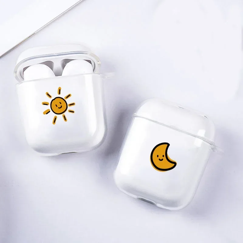 Simple Sun Moon Couple Clear Case for Airpod Pro 2 3rd 4th Earphone Cover for Airpod 2 1 Transparent Protective Accessorie Funda