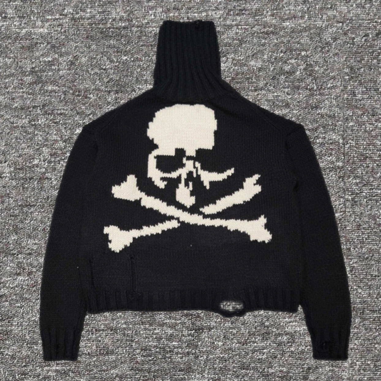 Pullover Turtleneck Skull Sweater for Men and Women Hole Knitted Black Oversized Sweaters Autumn Winter