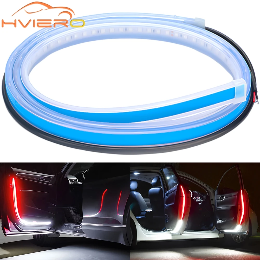 1pcs LED Strip Car Door Strobe Signal Lamp White Red Warning Light Bar for Decoration Welcome Parking Anti Collision Safety 12V