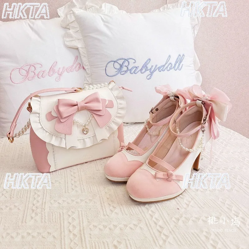 

Новая весенняя оригинальная сумка-кроссбоди в стиле Лолита для девочек, модная женская сумка через плечо с милым бантом, кожаная сумка с цветовыми блоками