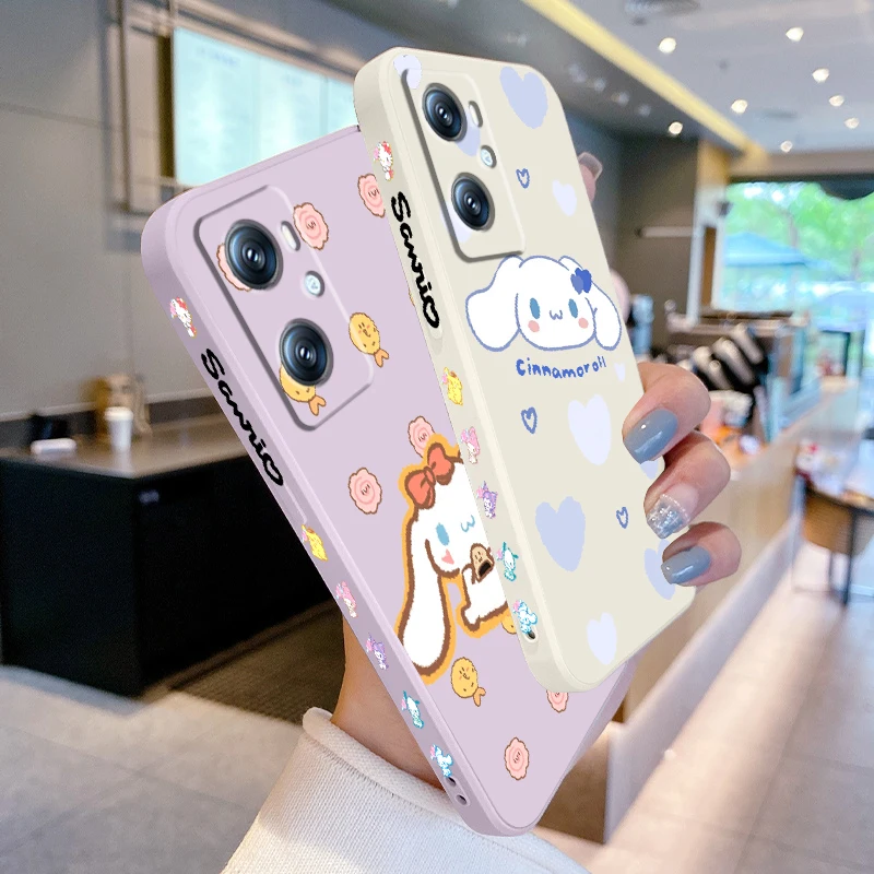 Cinnamoroll Cartoon Girl Liquid Left Rope For OPPO Find X6 X5 X3 A98 A96 A94 A93 A77 A76 A74 A72 A57 A53 A16 5G TPU Phone Case