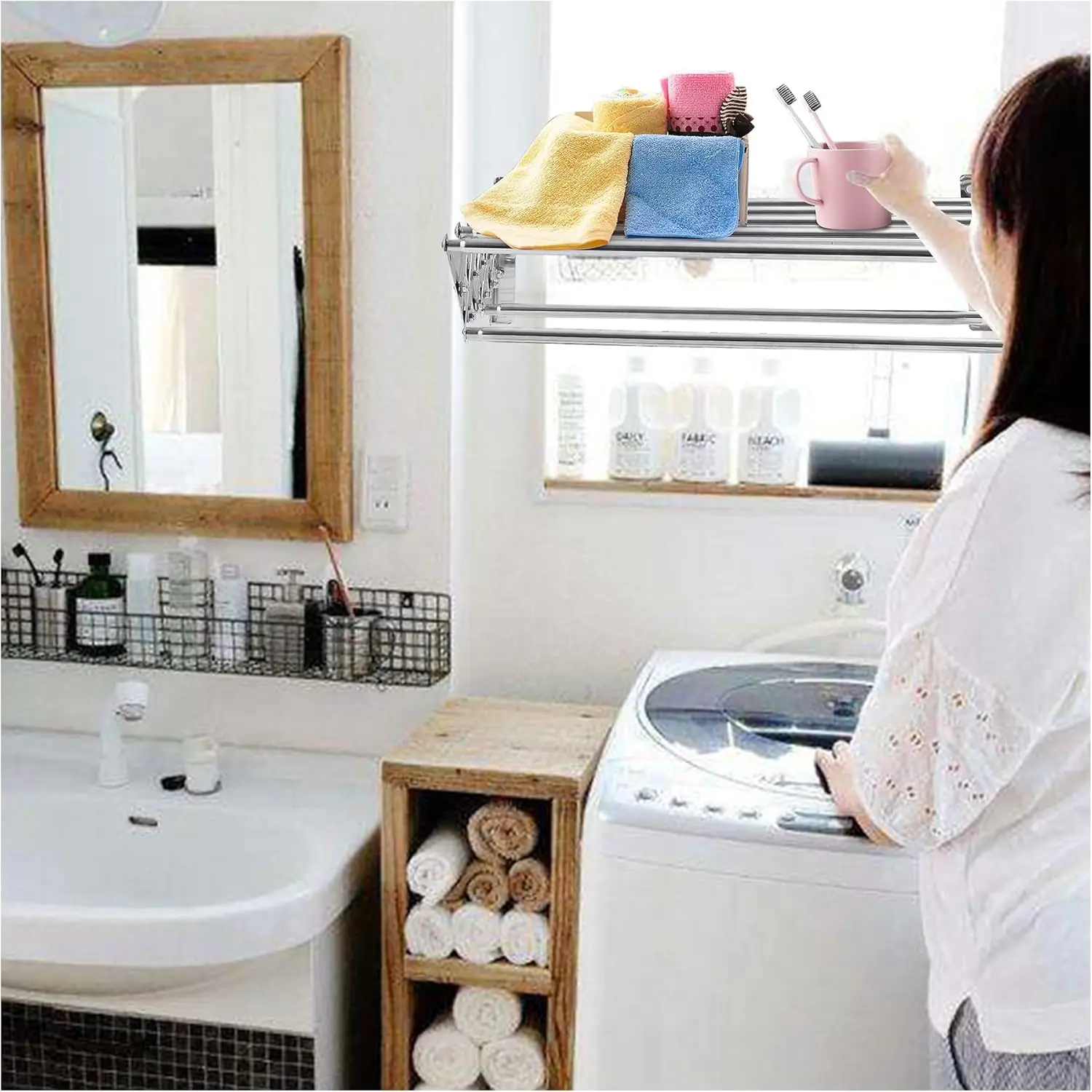 1Pc 304 Stainless Steel 40cm 50cm Wall Mounted Extendable Retractable Folding Towel Rack Screw Or No Drill Sticker