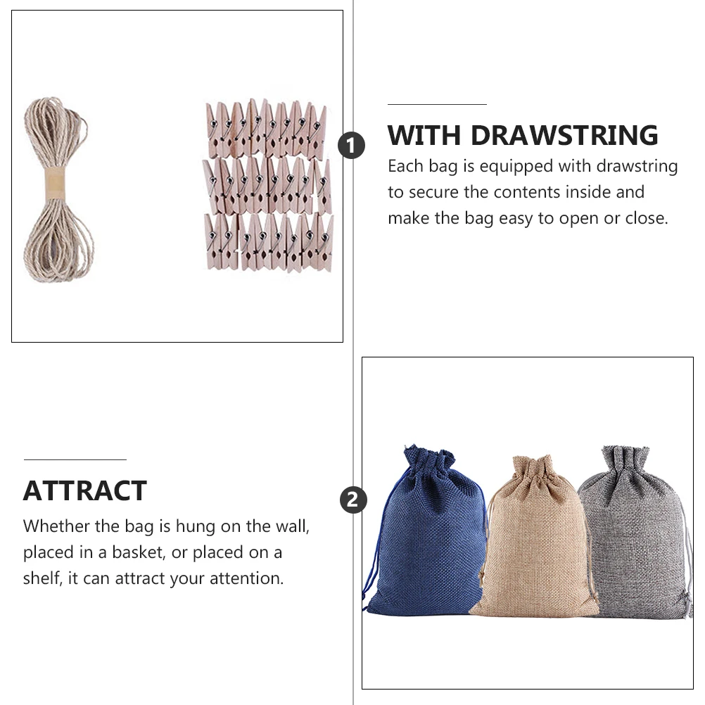 

1 set 1 Set Christmas Linen Drawstring Reusable Candy Gift Bags For Wedding Party Favors Storage Pouches Xmas Bags Set Burlap