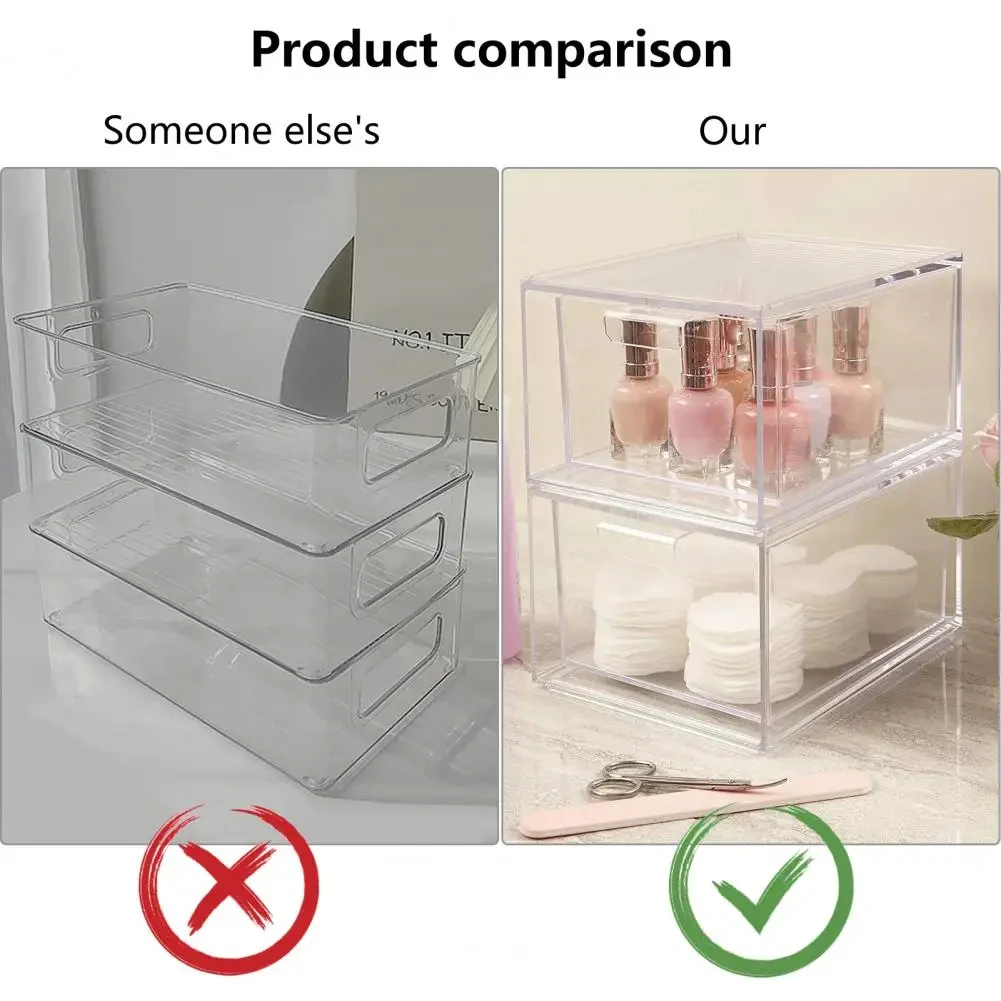 Acrylic Stackable Makeup Organizer Transparent Storage Drawer Fridge Organizers Bins Storage Box for Kitchen Cabinets Pantry