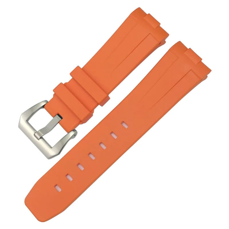 Curved End Rubber Silicone 24mm Watch Band for PANERAI PAM Black Folding Buckle Green Orange Diving Strap Bracelets Free Tools