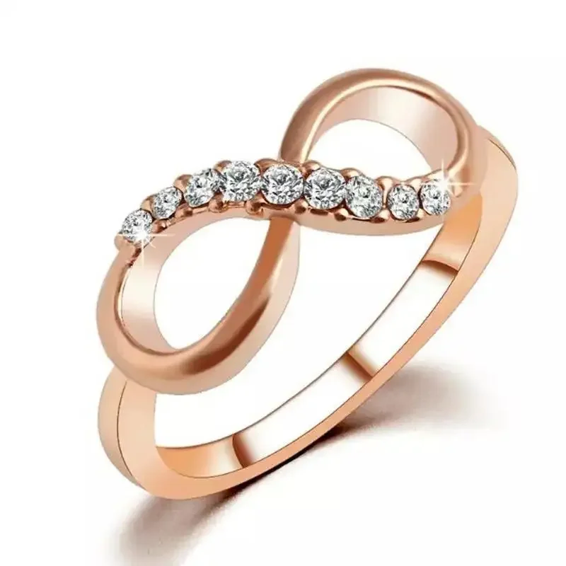 New Design Hot Sale Fashion Alloy Crystal Rings Gold Color Infinity Ring Statement Jewelry Wholesale for Women Jewelry