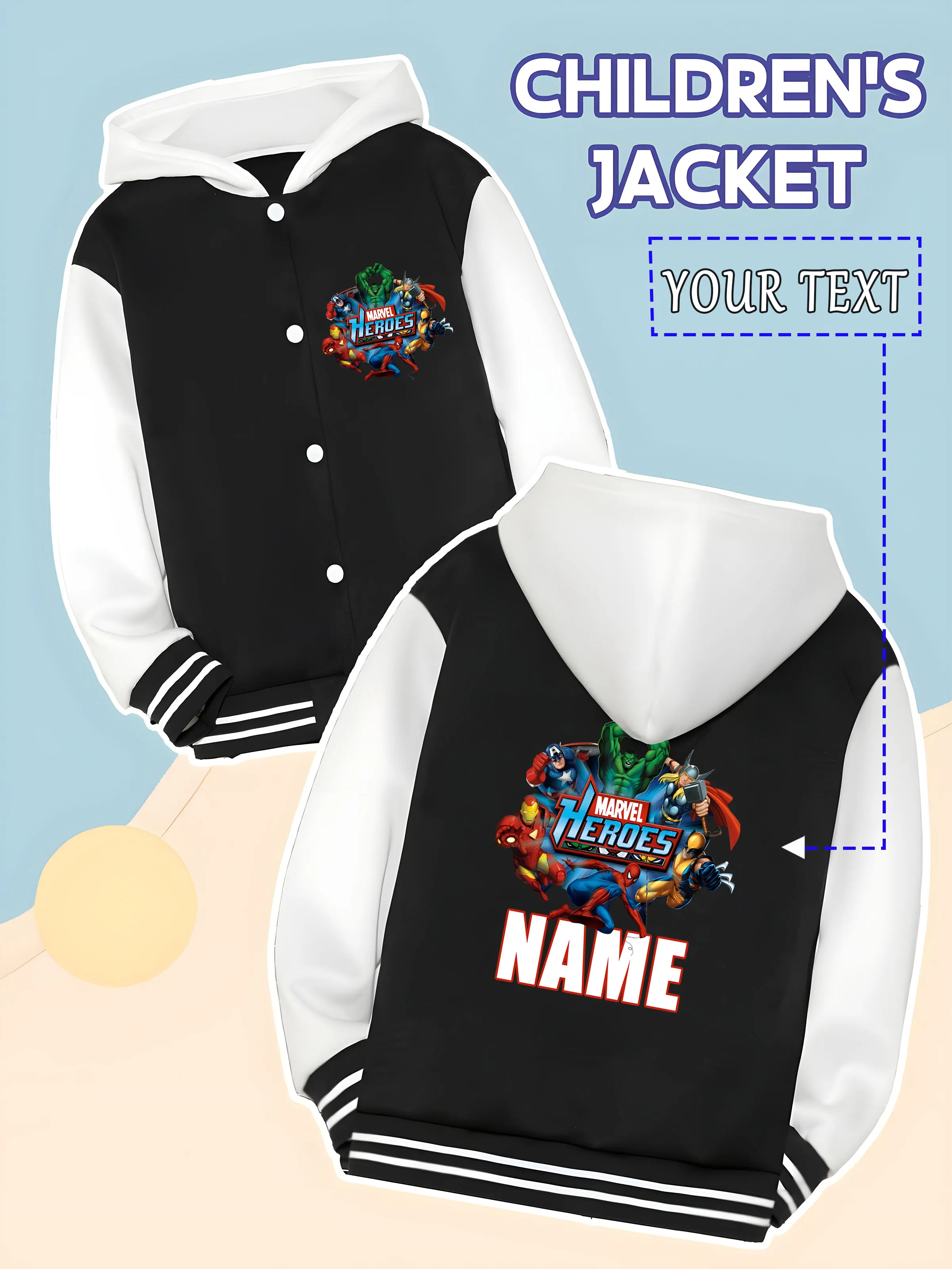 

MINISO Marvel Boys Baseball Jacket - Marvel Hero Collection Print, Colorful, Warm and Stylish for Fall and Winter, Suitable for