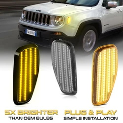 Luz Led de posición lateral delantera para Jeep Renegade BU, lámparas de señal de giro Led completas, Color ámbar, OEM: 68256049AA, lente transparente, 2014-2021, 2 uds.