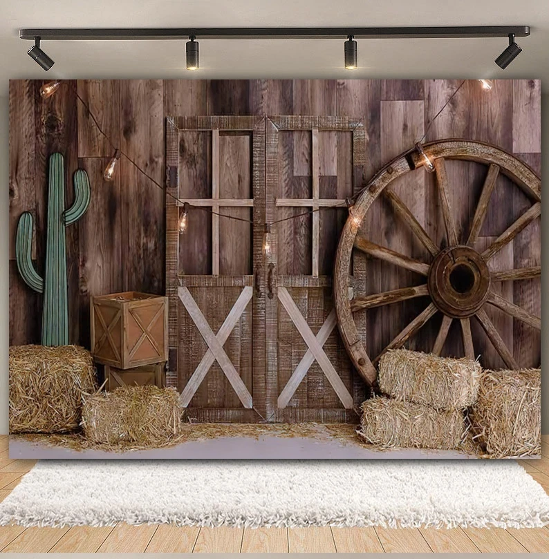 Western Cowboy Barn Backdrop Wild West Farm Wooden House Kids Baby Portrait Birthday Party Photography Background Photo Studio