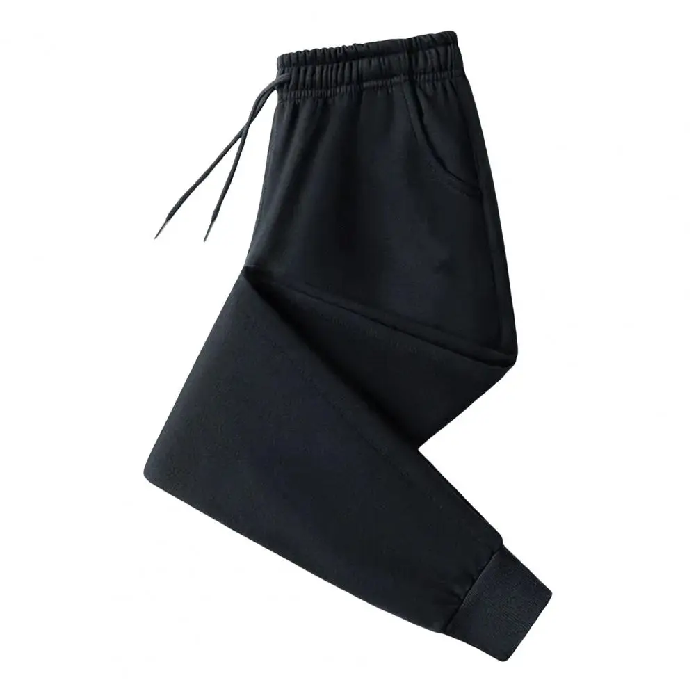 

Men Ankle-length Pants Sport with Ankle-banded Design Side Pockets Elastic Waist Solid Color Sweatpants