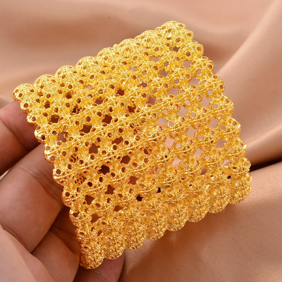 Opening Gold color Bangles For Women Indian Bracelet two-tone Africa Bridal Wedding Jewelry Ethiopian Middle East Gifts 